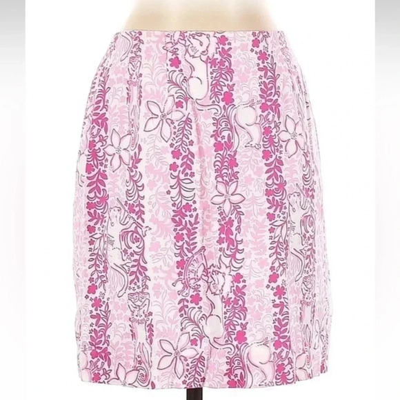 Lilly Pulitzer Simple Skirt Boardwalk Cafe Pink White Jungle Print Size 2 - Picture 1 of 2